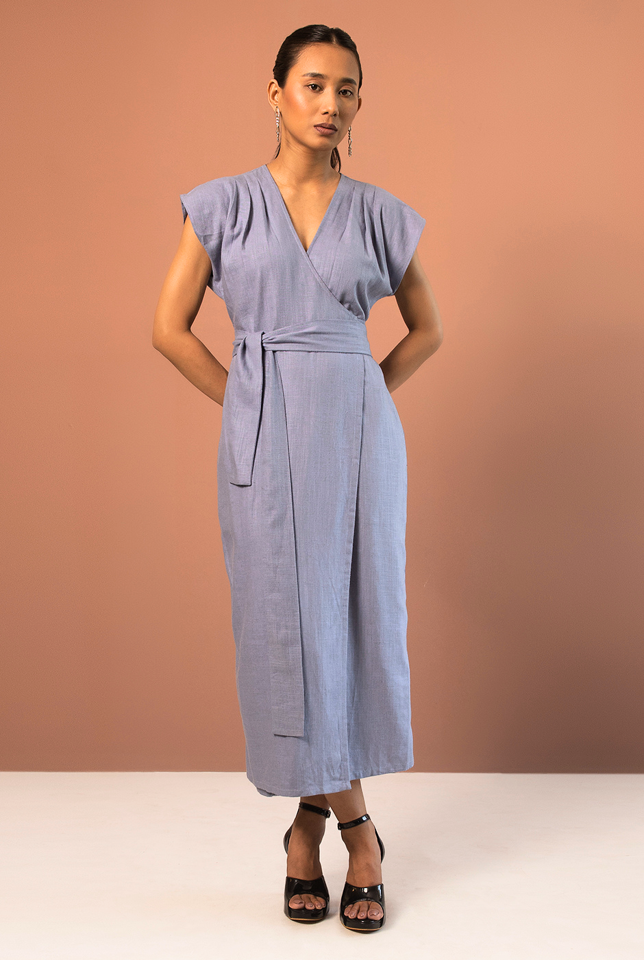 Paige powder blue linen blend dress