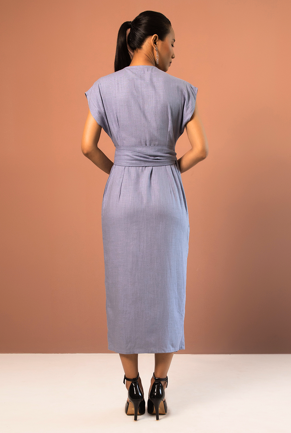 Paige powder blue linen blend dress