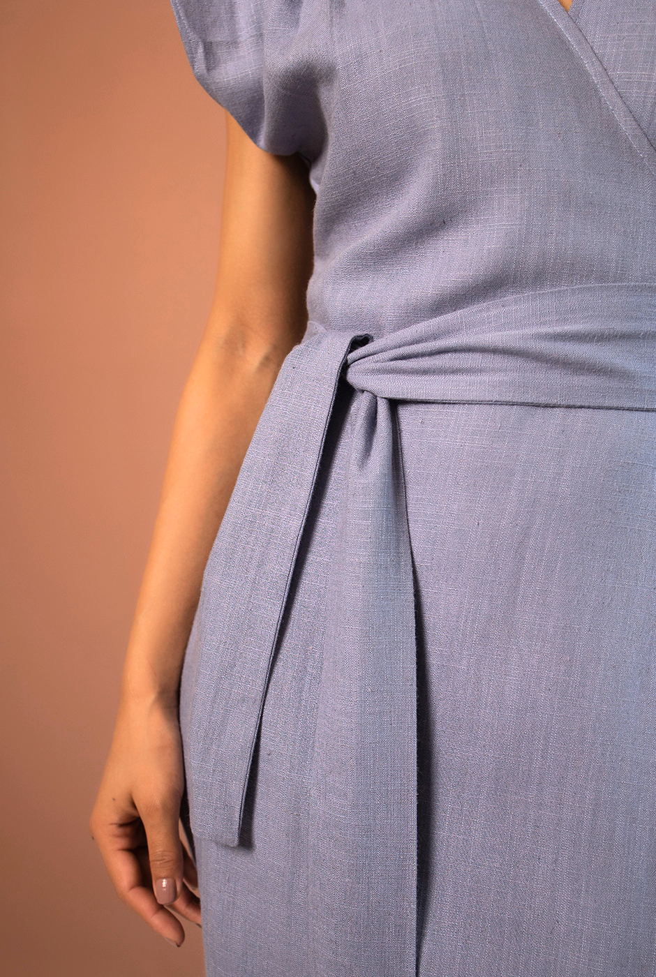 Paige powder blue linen blend dress