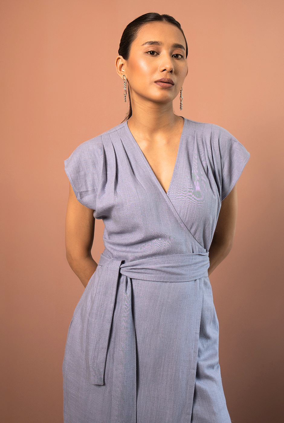 Paige powder blue linen blend dress